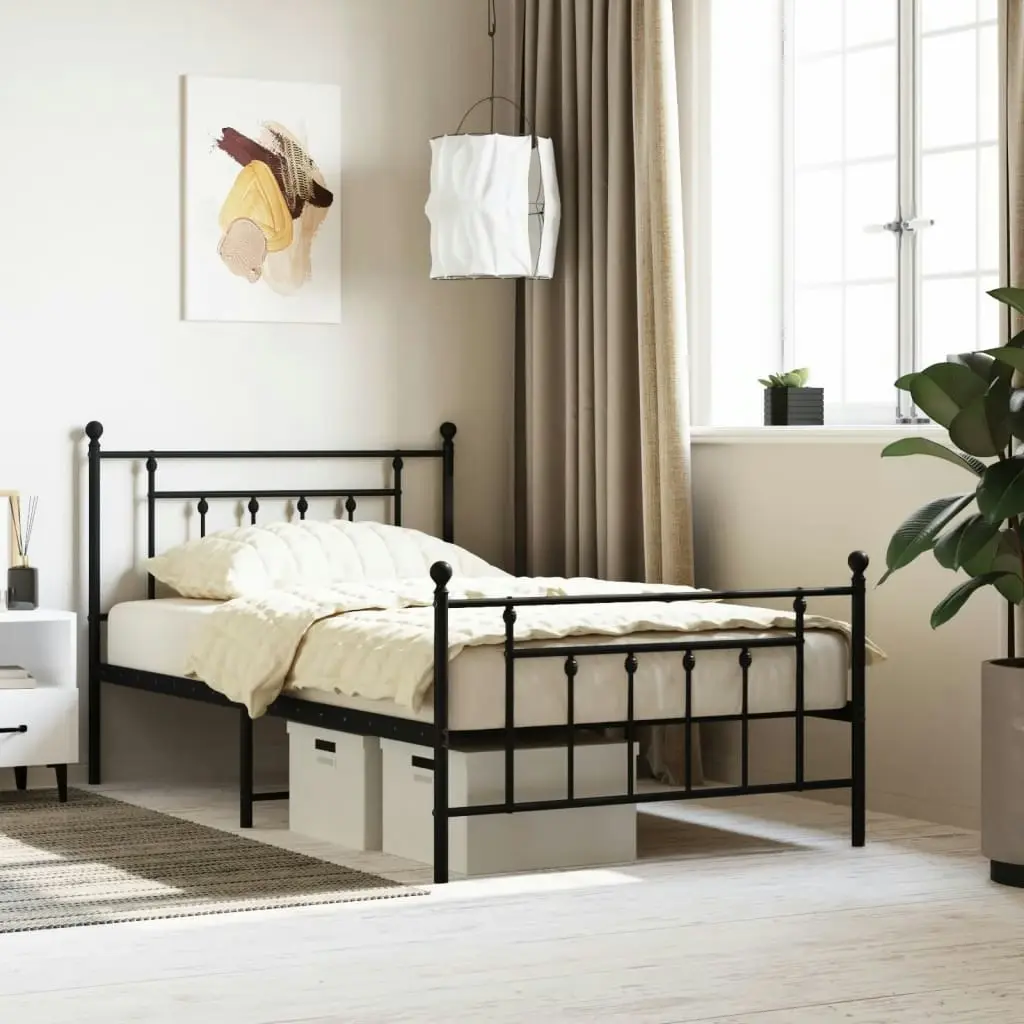 Metal Bed Frame with Headboard and Footboard Black 106x203 cm King Single Size 353551