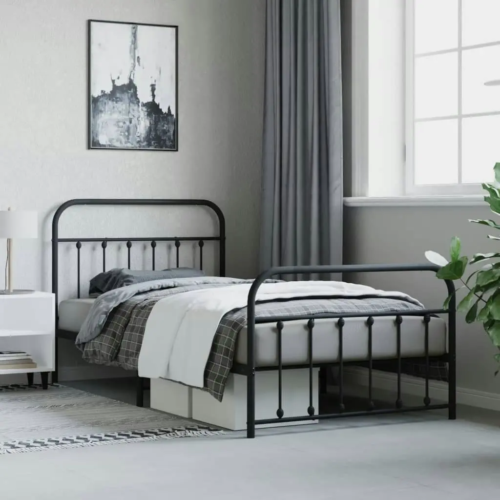 Metal Bed Frame with Headboard and Footboard Black 106x203 cm King Single Size 352592