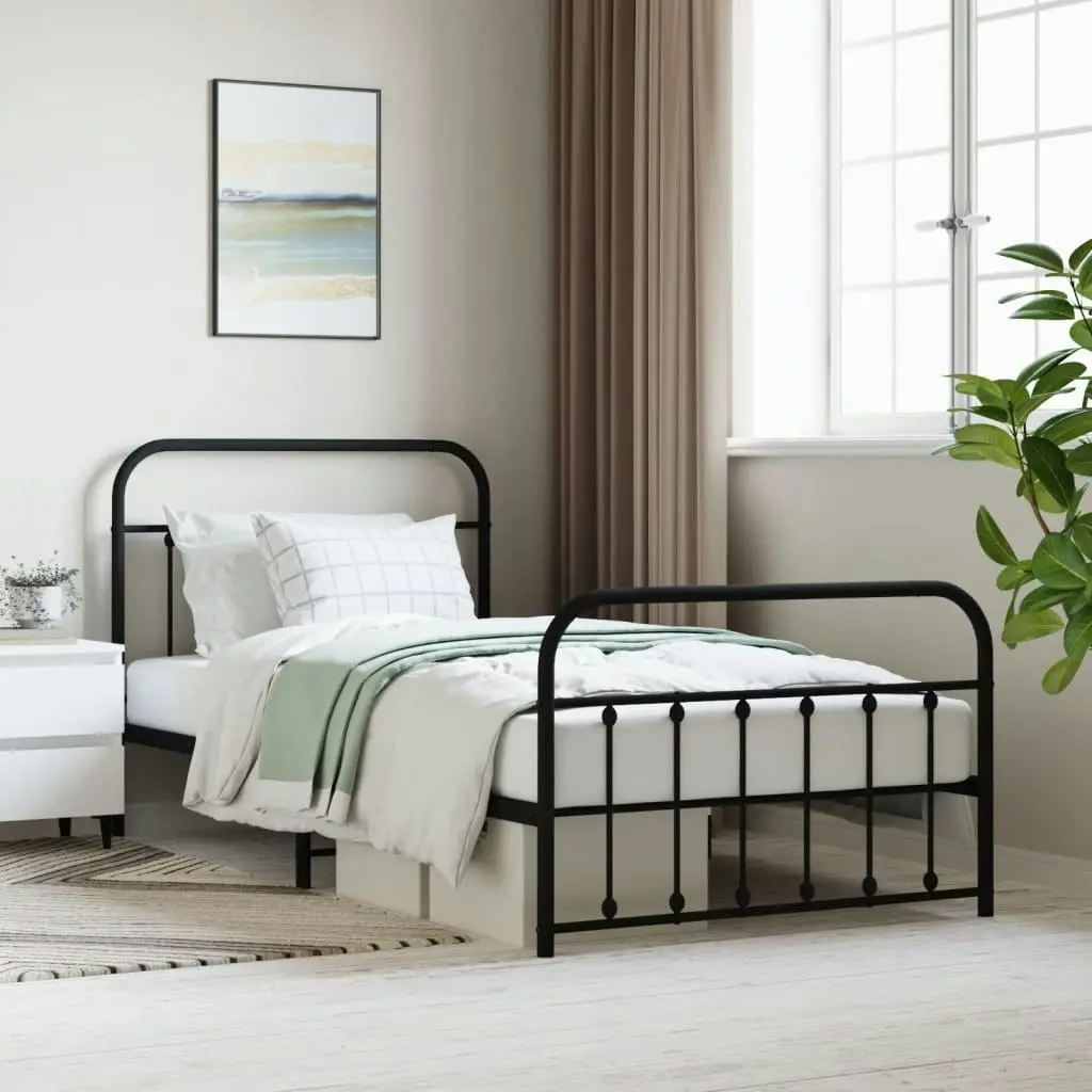 Metal Bed Frame with Headboard and Footboard Black 106x203 cm King Single Size 352592