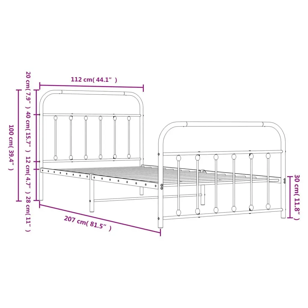 Metal Bed Frame with Headboard and Footboard Black 106x203 cm King Single Size 352592