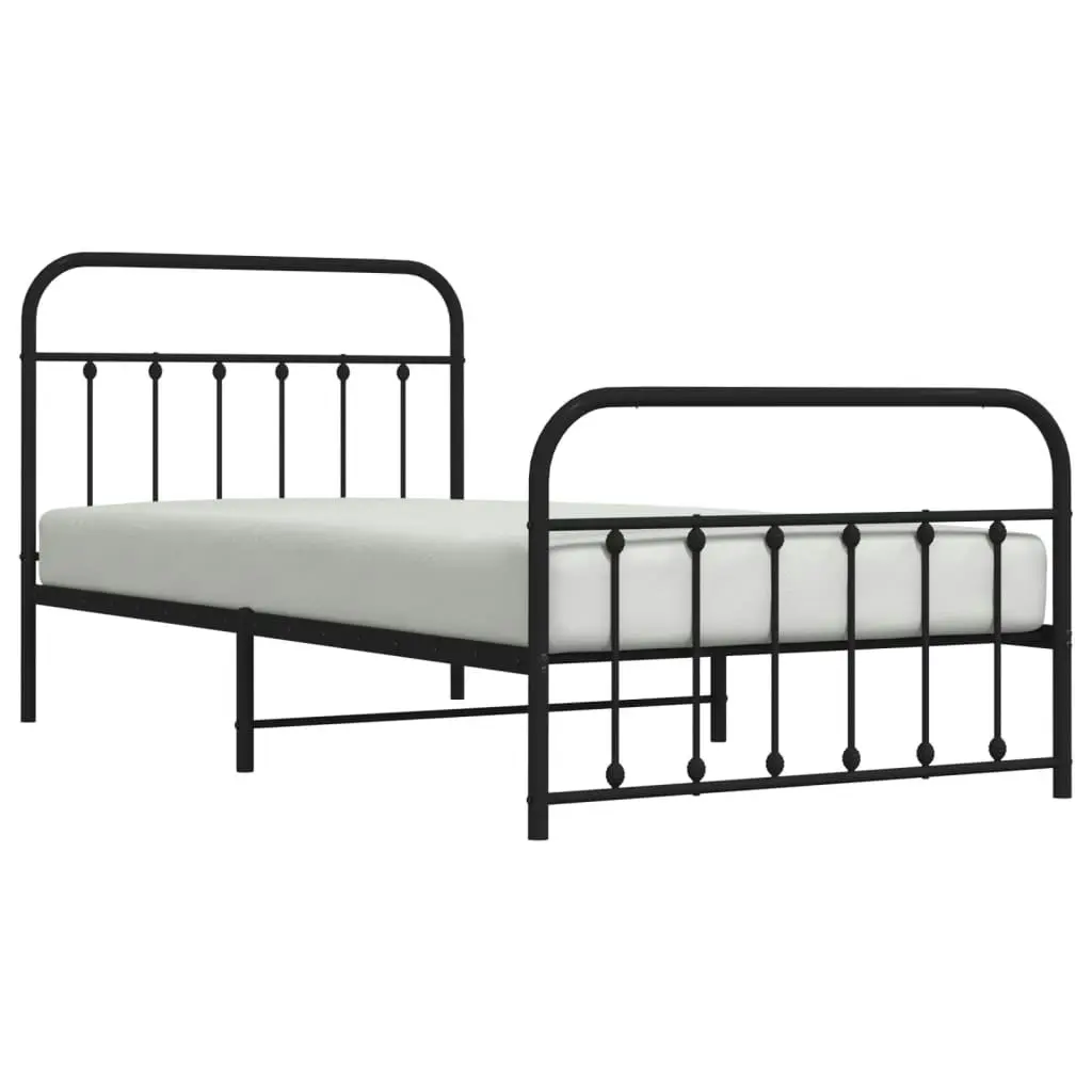 Metal Bed Frame with Headboard and Footboard Black 106x203 cm King Single Size 352592