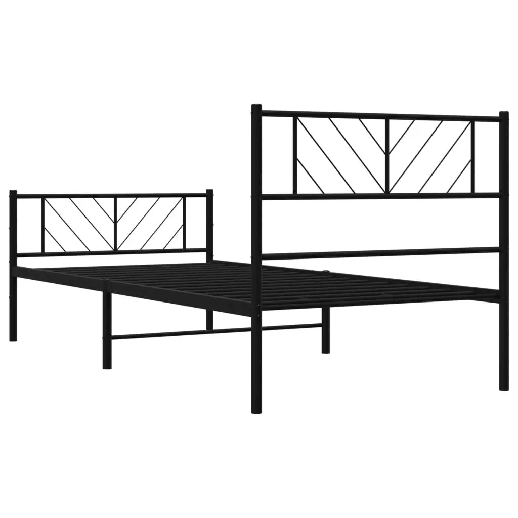 Metal Bed Frame with Headboard and Footboard Black 107x203 cm 372193