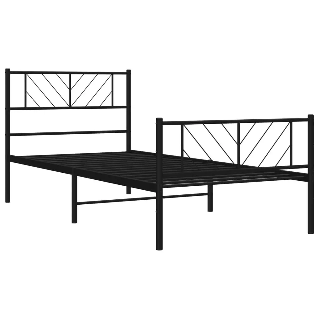 Metal Bed Frame with Headboard and Footboard Black 107x203 cm 372193