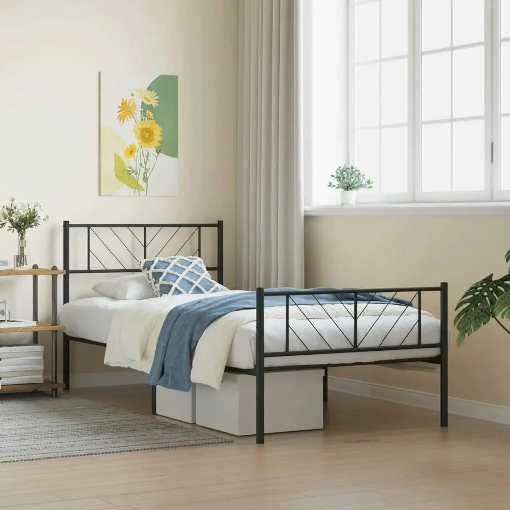 Metal Bed Frame with Headboard and Footboard Black 107x203 cm 372193