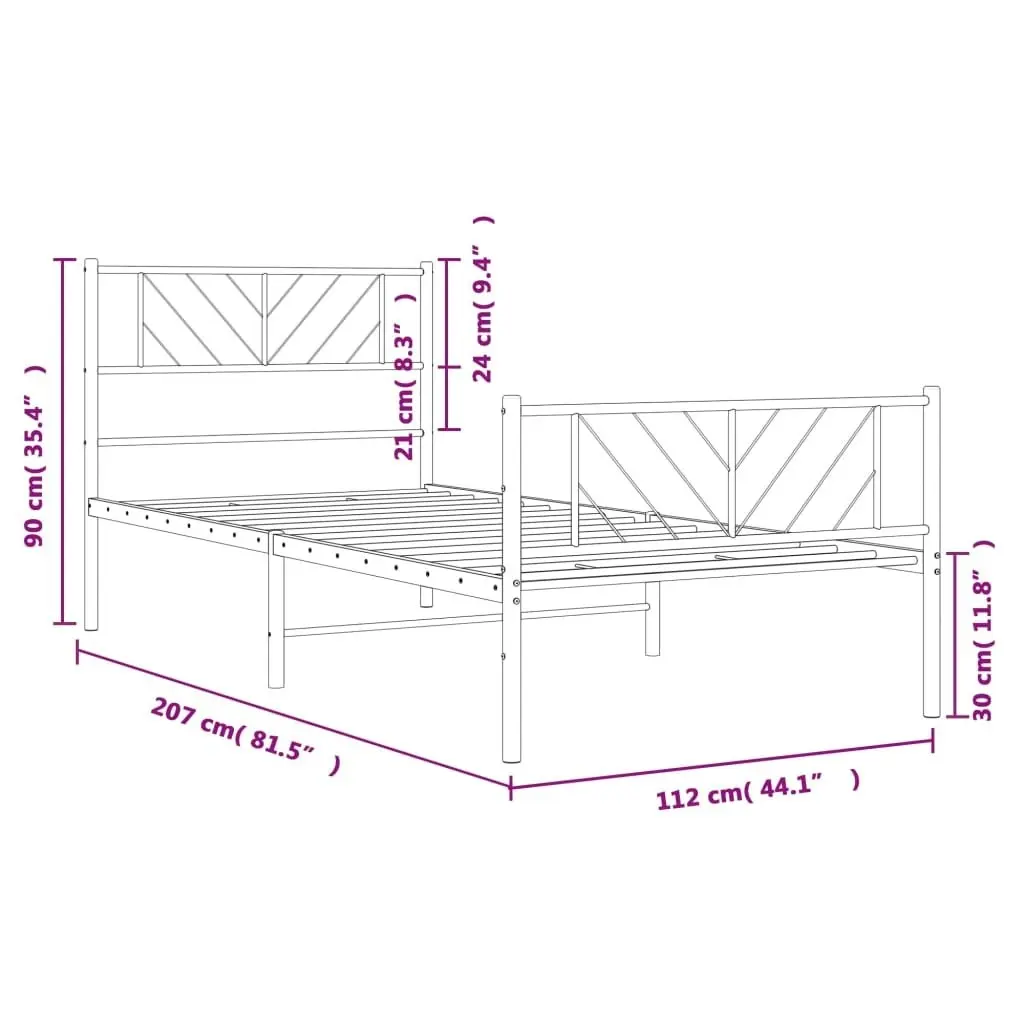 Metal Bed Frame with Headboard and Footboard Black 107x203 cm 372193