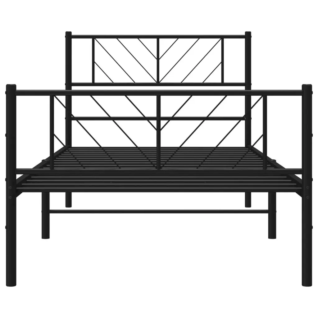 Metal Bed Frame with Headboard and Footboard Black 107x203 cm 372193