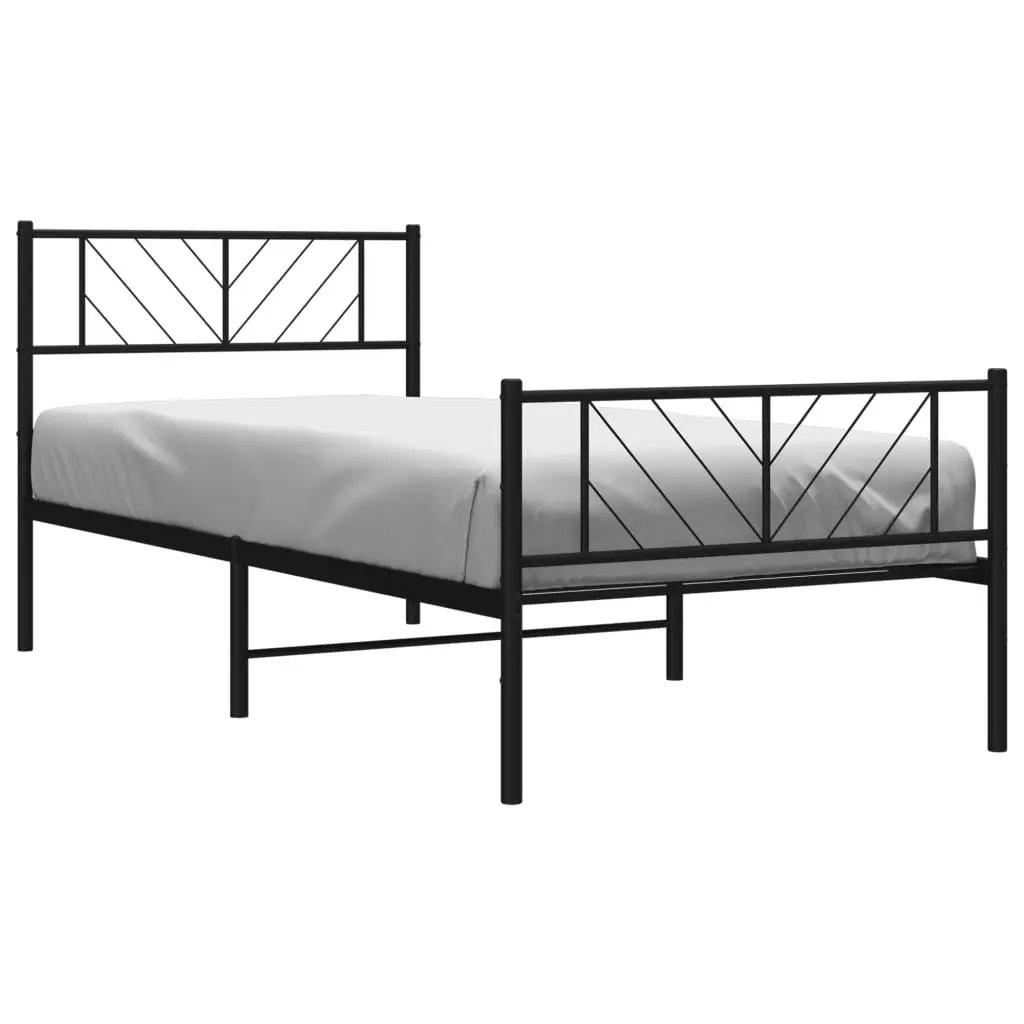 Metal Bed Frame with Headboard and Footboard Black 107x203 cm 372193