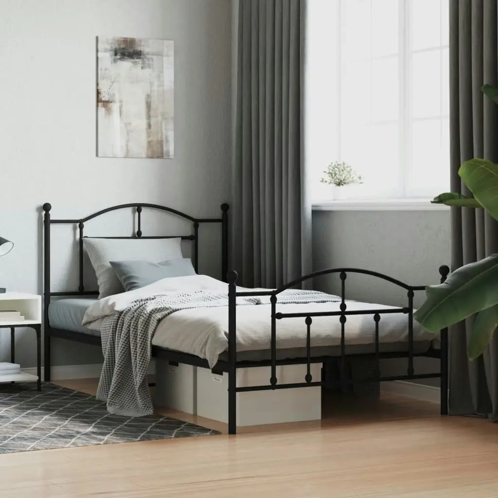 Metal Bed Frame with Headboard and Footboard Black 106x203 cm King Single Size 353453