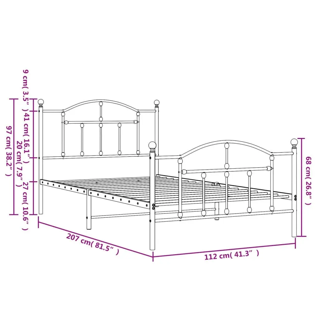 Metal Bed Frame with Headboard and Footboard Black 106x203 cm King Single Size 353453