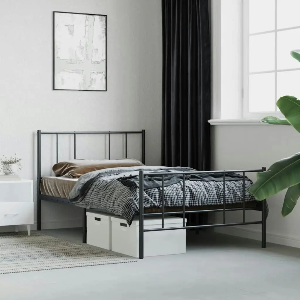 Metal Bed Frame without Mattress with Footboard Black 107x203 cm King Single 352494