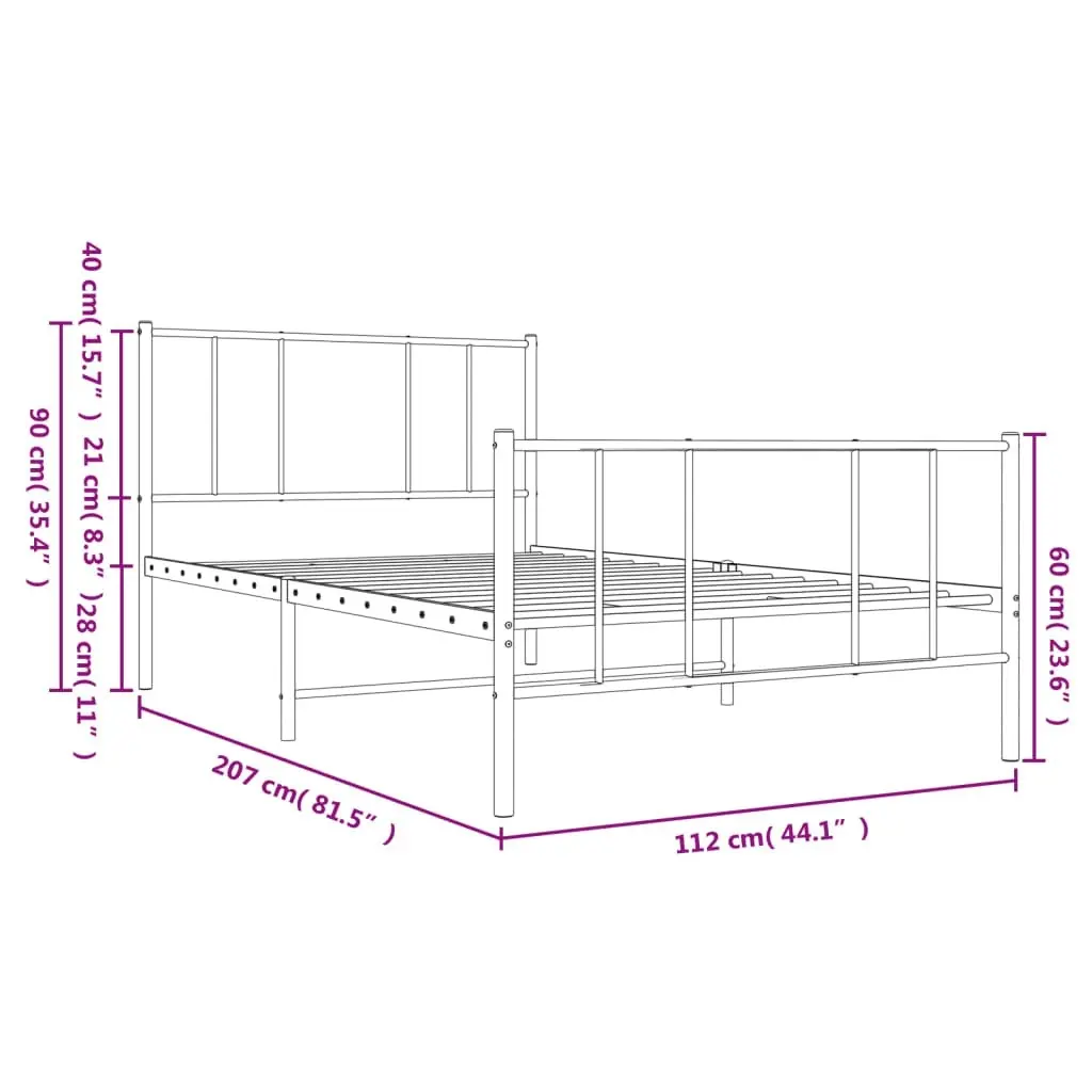 Metal Bed Frame without Mattress with Footboard Black 107x203 cm King Single 352494