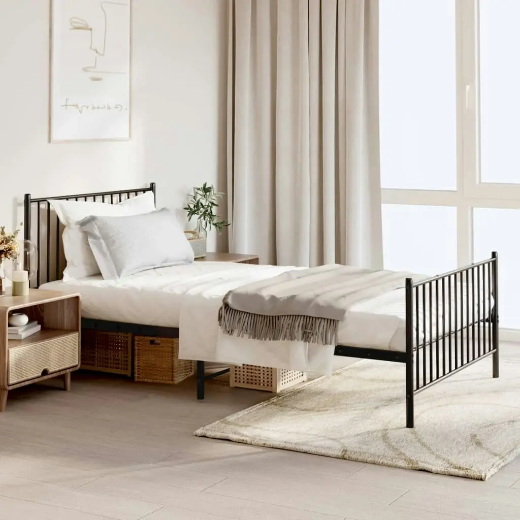 Metal Bed Frame with Headboard and Footboard Black 107x203 cm 350878