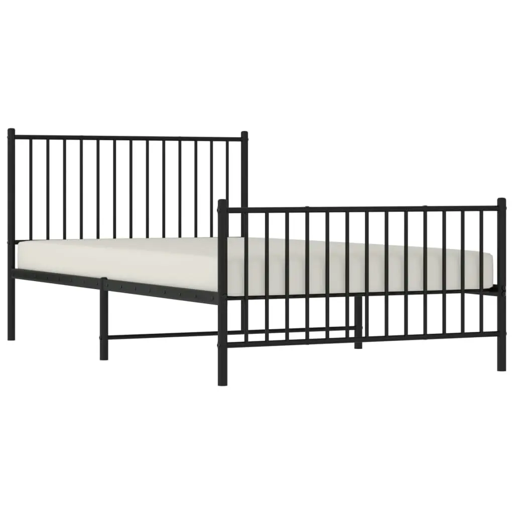 Metal Bed Frame with Headboard and Footboard Black 107x203 cm 350878