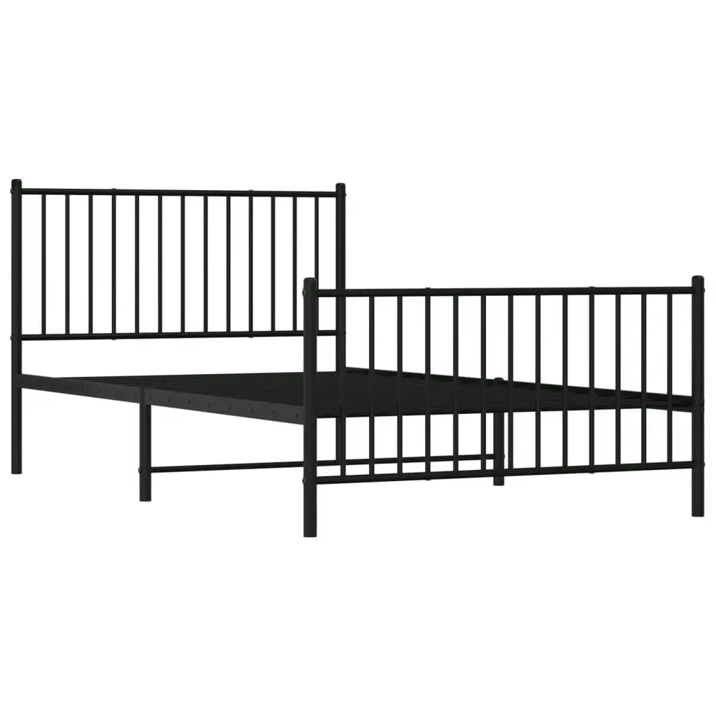 Metal Bed Frame with Headboard and Footboard Black 107x203 cm 350878