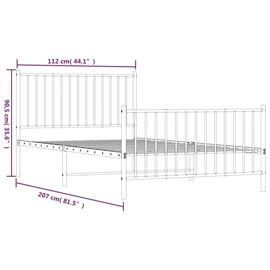 Metal Bed Frame with Headboard and Footboard Black 107x203 cm 350878