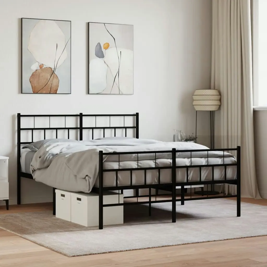 Metal Bed Frame with Headboard and Footboard Black 135x190 cm 355676