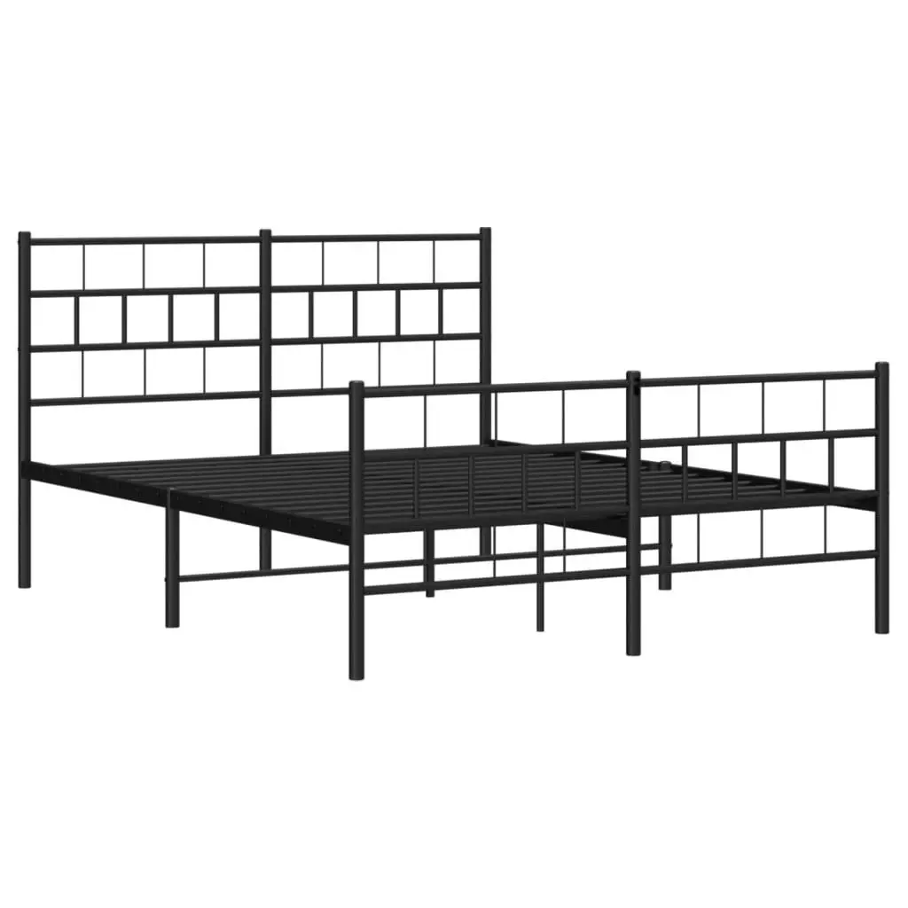 Metal Bed Frame with Headboard and Footboard Black 135x190 cm 355676