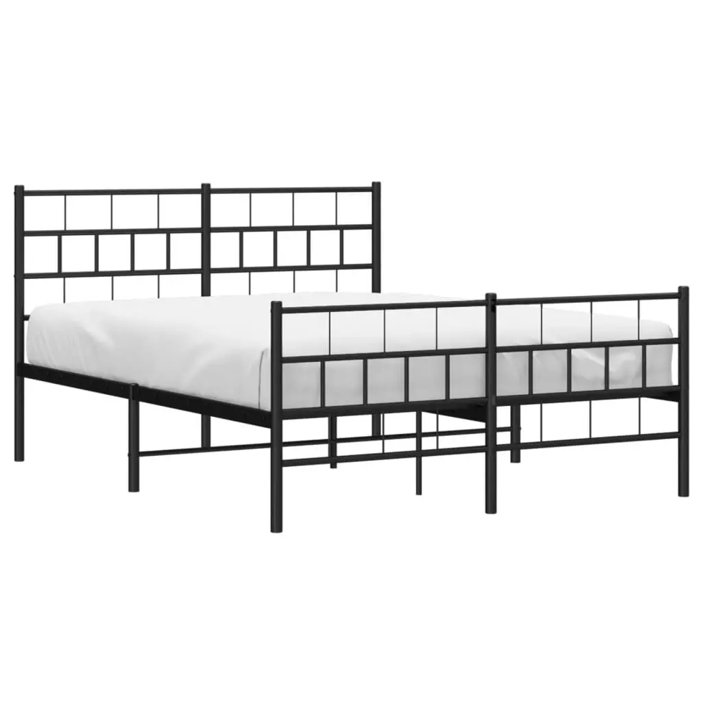 Metal Bed Frame with Headboard and Footboard Black 135x190 cm 355676