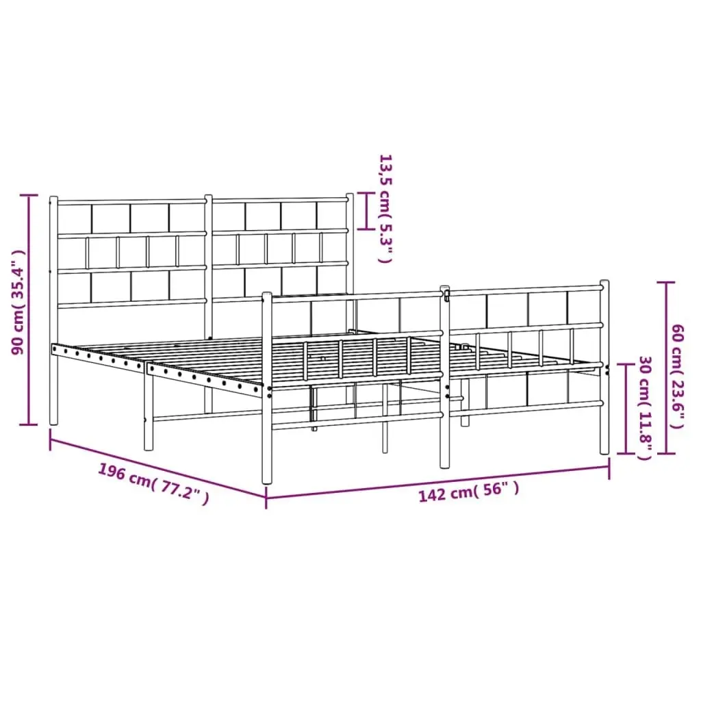 Metal Bed Frame with Headboard and Footboard Black 135x190 cm 355676