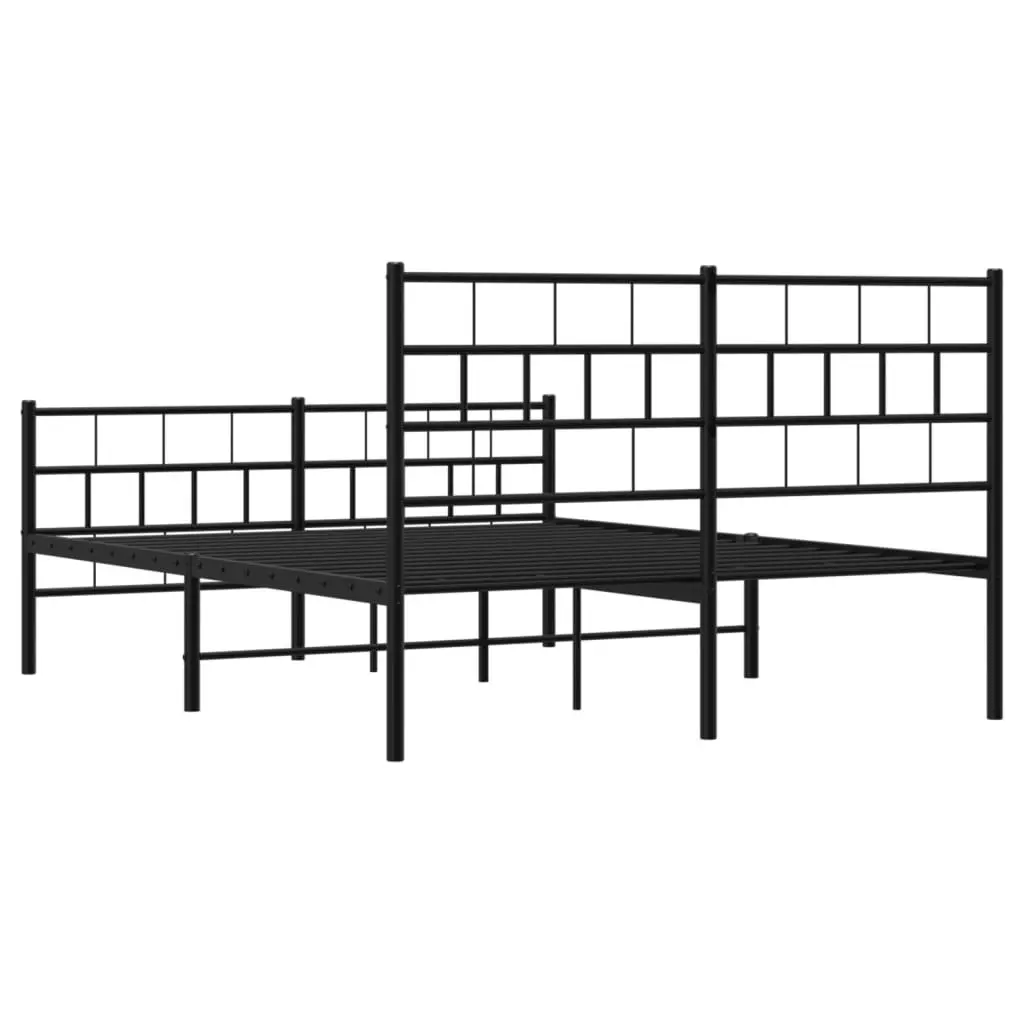 Metal Bed Frame with Headboard and Footboard Black 135x190 cm 355676