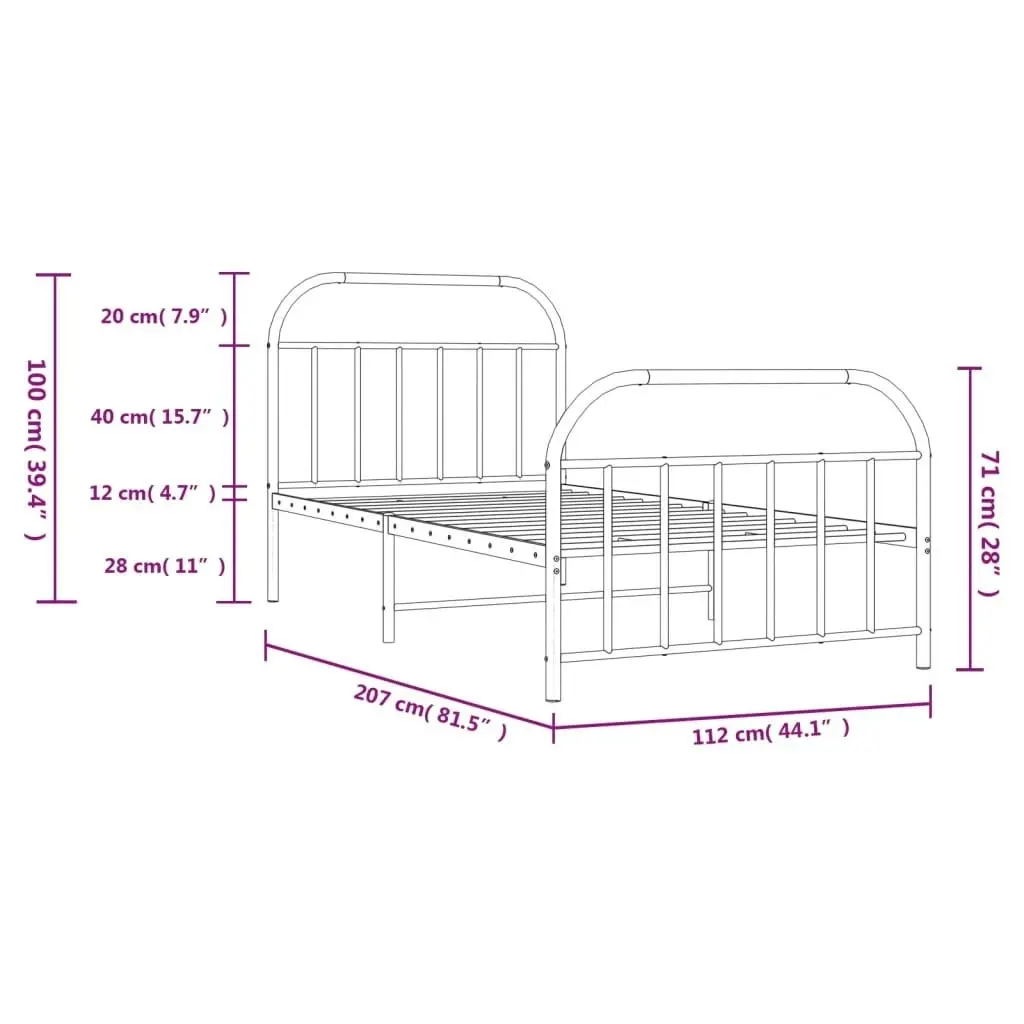 Metal Bed Frame with Headboard and Footboard Black 107x203 cm 353649