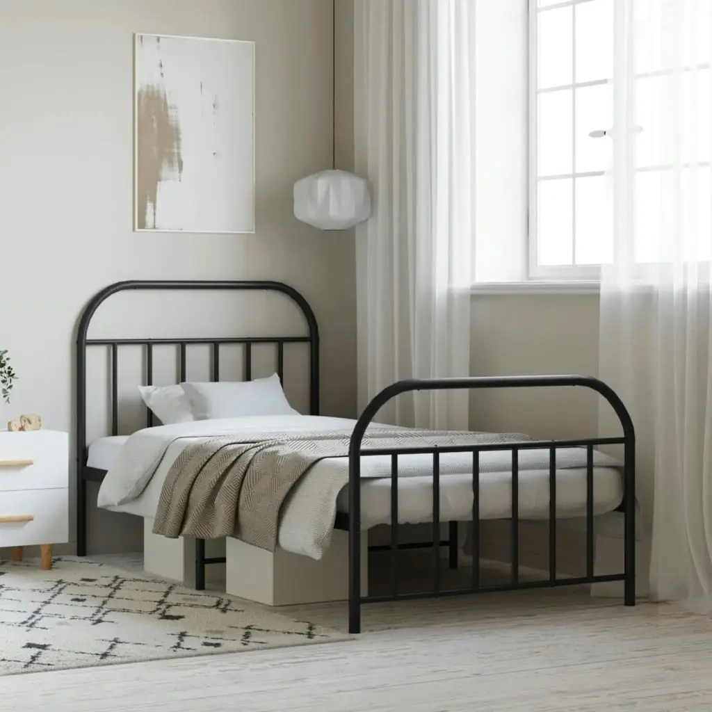 Metal Bed Frame with Headboard and Footboard Black 107x203 cm 353649