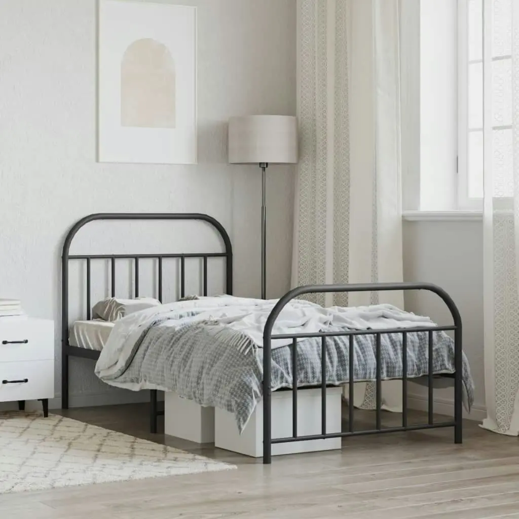 Metal Bed Frame with Headboard and Footboard Black 107x203 cm 353649