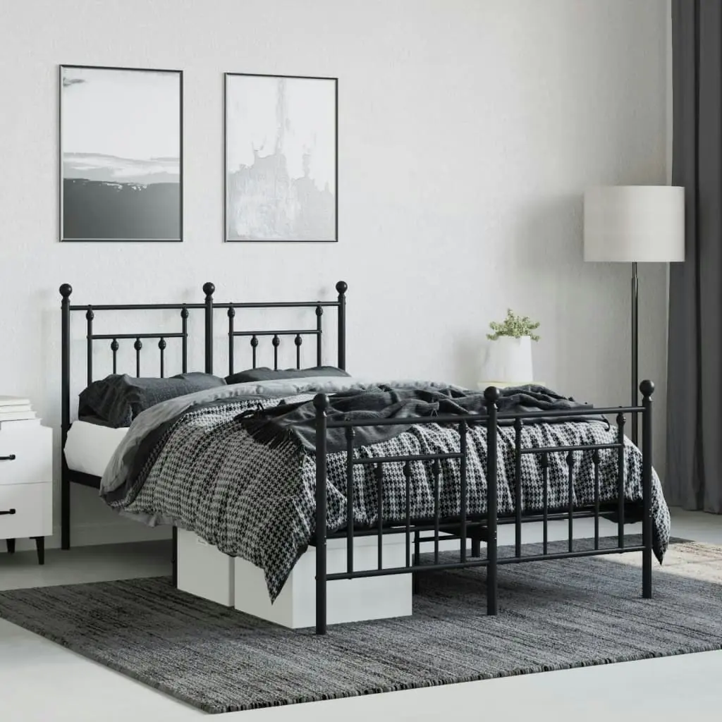 Metal Bed Frame without Mattress with Footboard Black 135x190 cm 353554