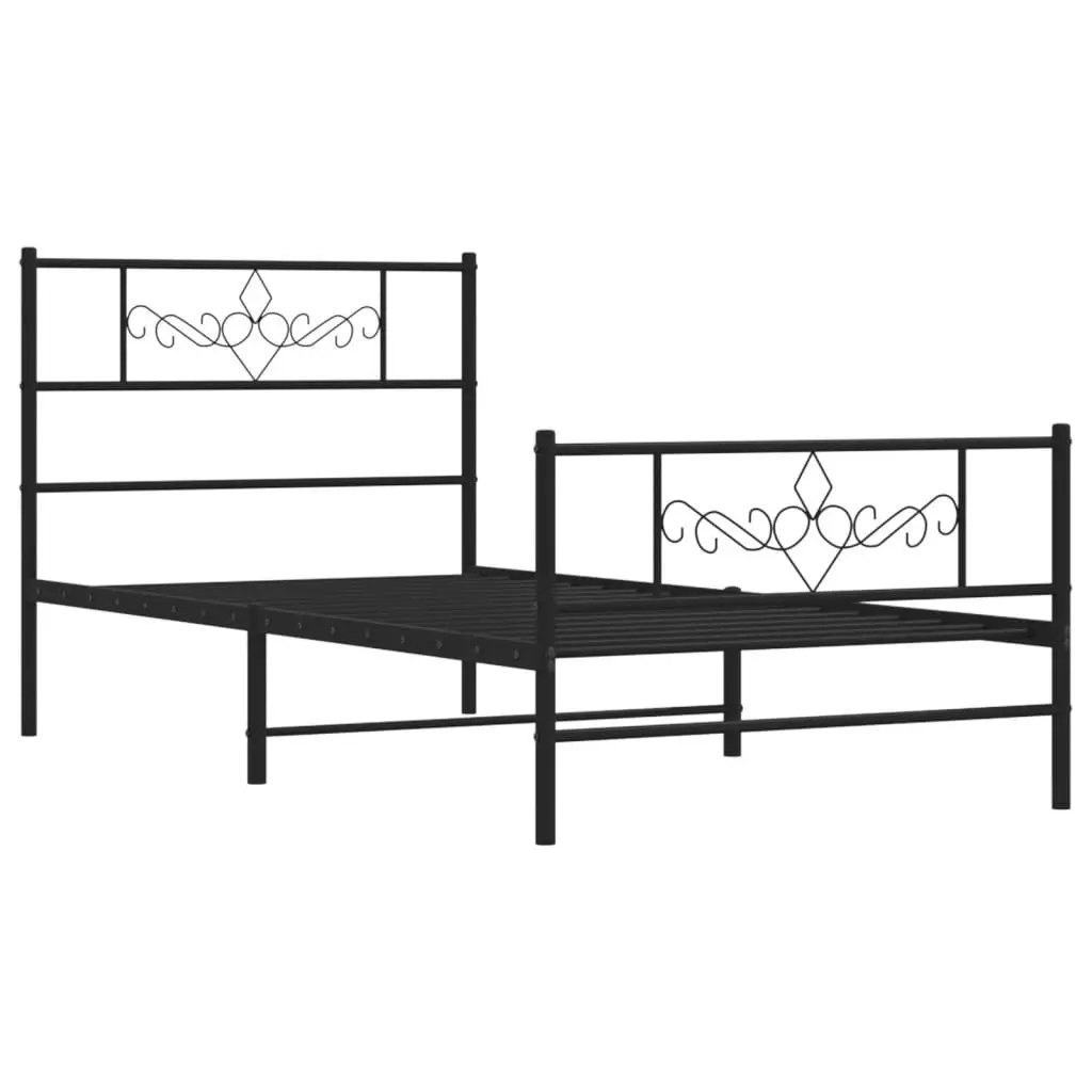 Metal Bed Frame with Headboard and Footboard Black 107x203 cm 355281