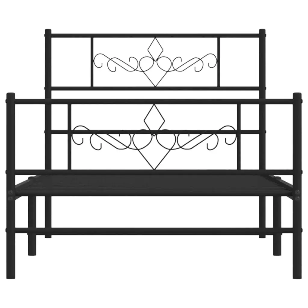 Metal Bed Frame with Headboard and Footboard Black 107x203 cm 355281