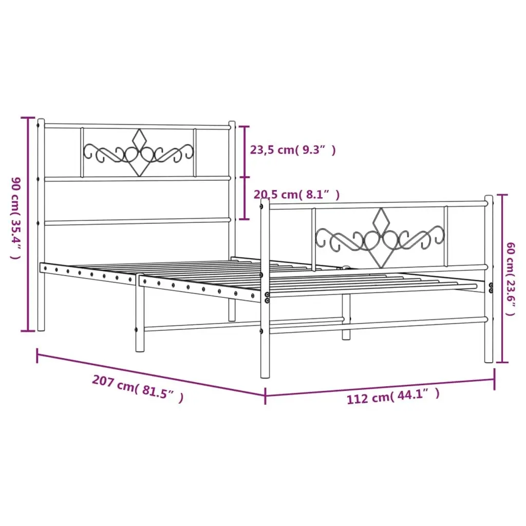 Metal Bed Frame with Headboard and Footboard Black 107x203 cm 355281