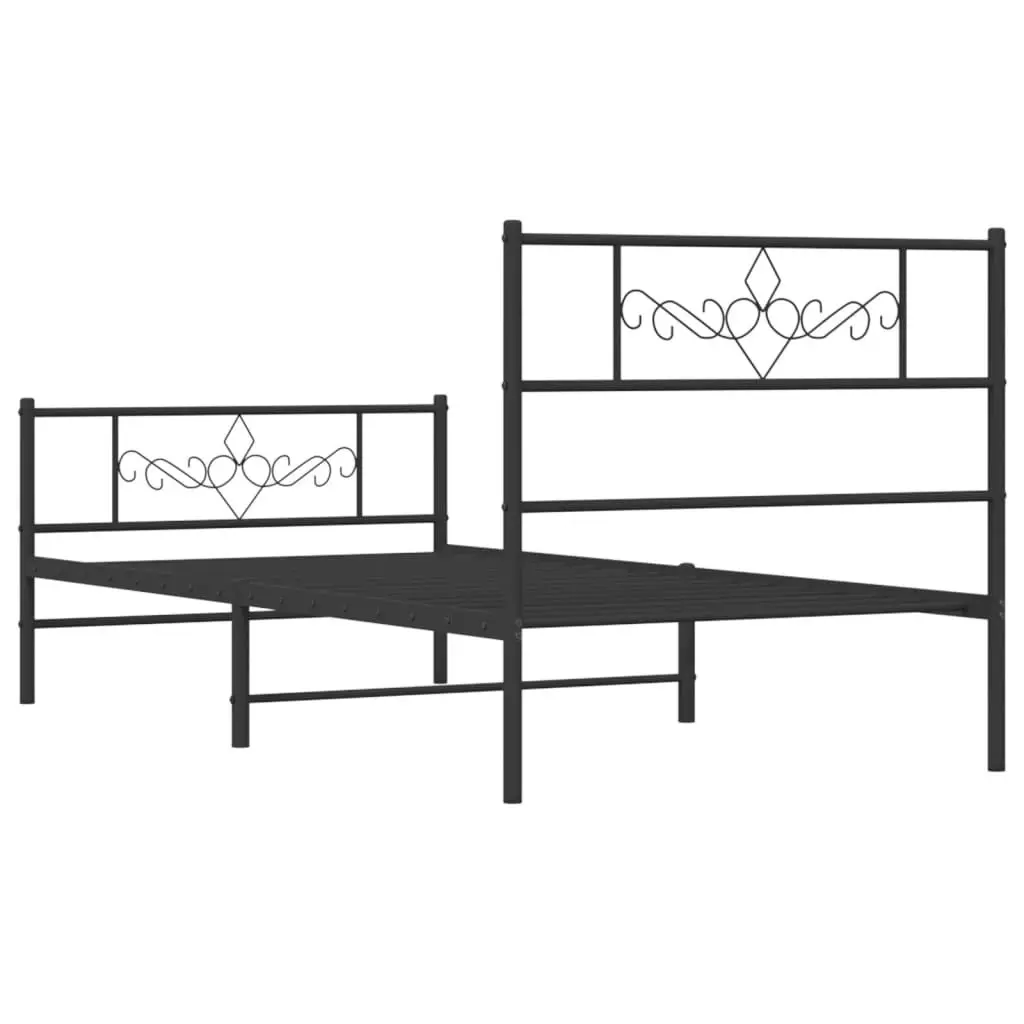 Metal Bed Frame with Headboard and Footboard Black 107x203 cm 355281