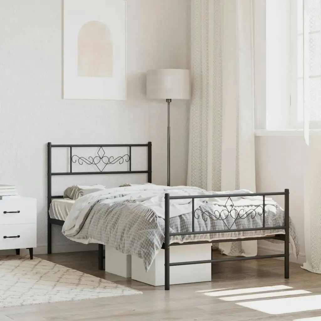 Metal Bed Frame with Headboard and Footboard Black 107x203 cm 355281