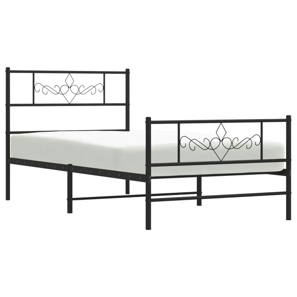 Metal Bed Frame with Headboard and Footboard Black 107x203 cm 355281