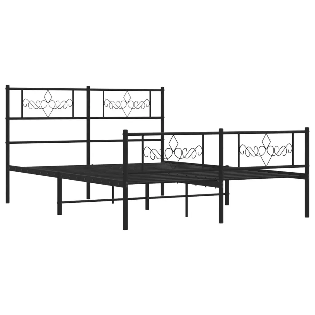 Metal Bed Frame with Headboard and Footboard Black 135x190 cm 355284