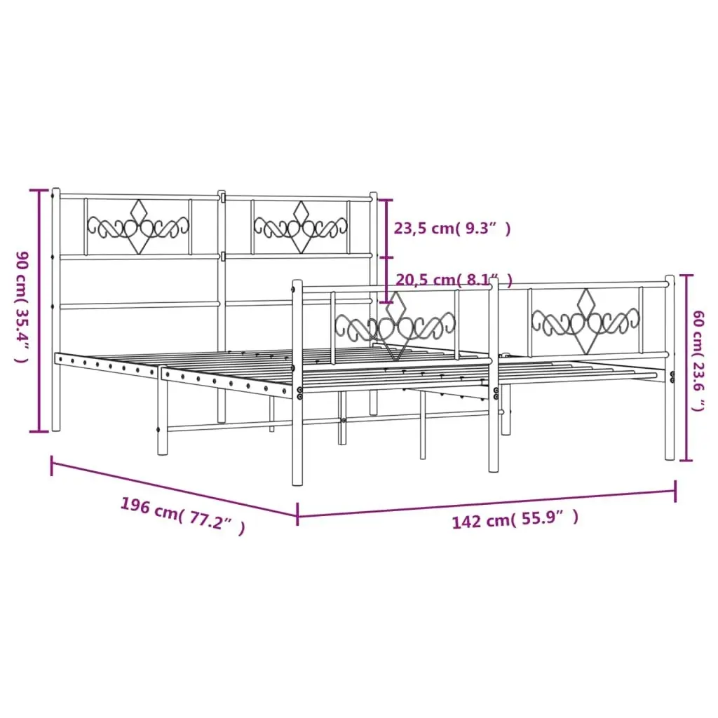 Metal Bed Frame with Headboard and Footboard Black 135x190 cm 355284