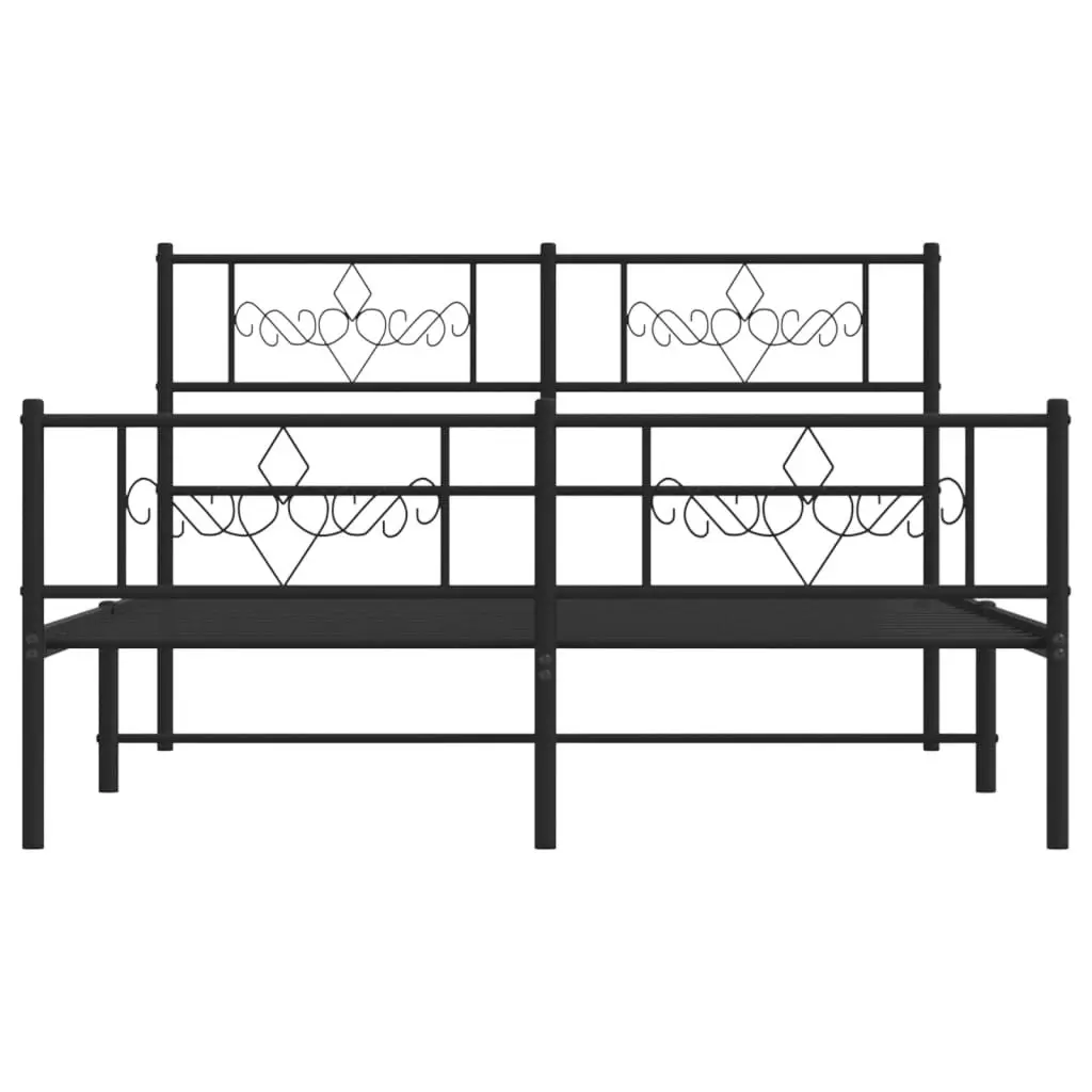 Metal Bed Frame with Headboard and Footboard Black 135x190 cm 355284