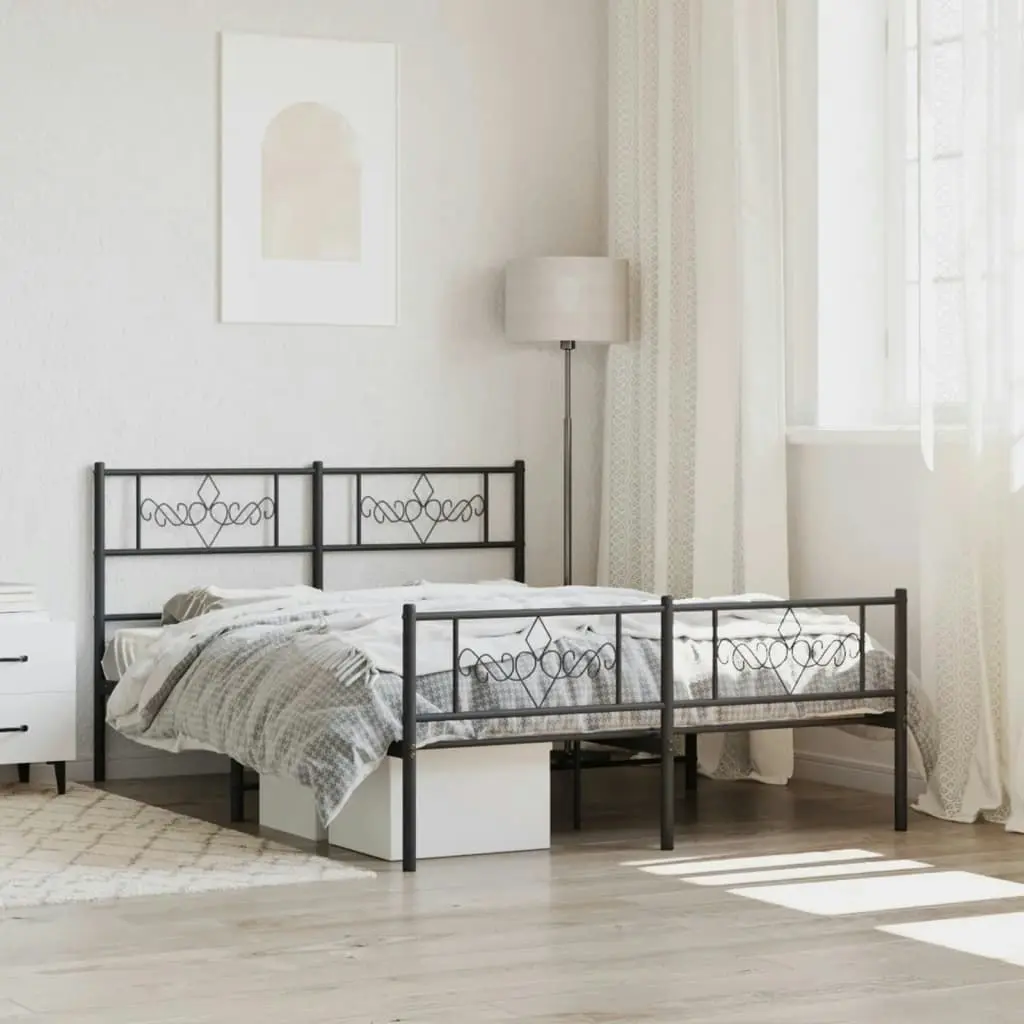 Metal Bed Frame with Headboard and Footboard Black 135x190 cm 355284