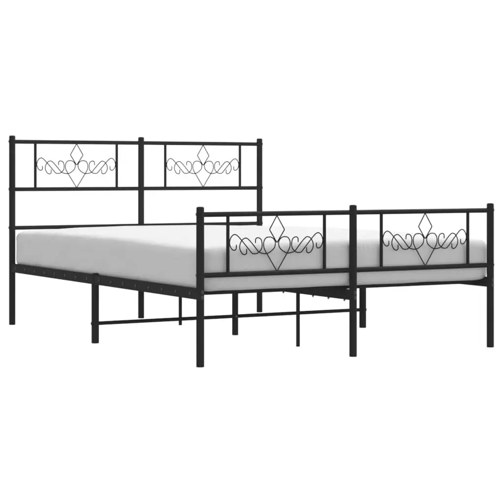 Metal Bed Frame with Headboard and Footboard Black 135x190 cm 355284