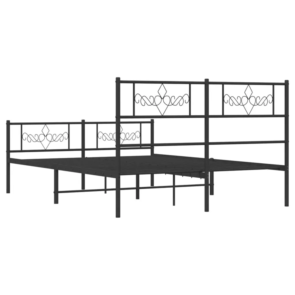 Metal Bed Frame with Headboard and Footboard Black 135x190 cm 355284