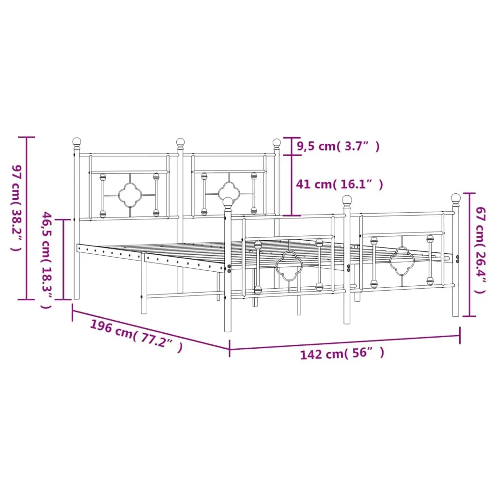 Metal Bed Frame without Mattress with Footboard Black 135x190 cm 374356