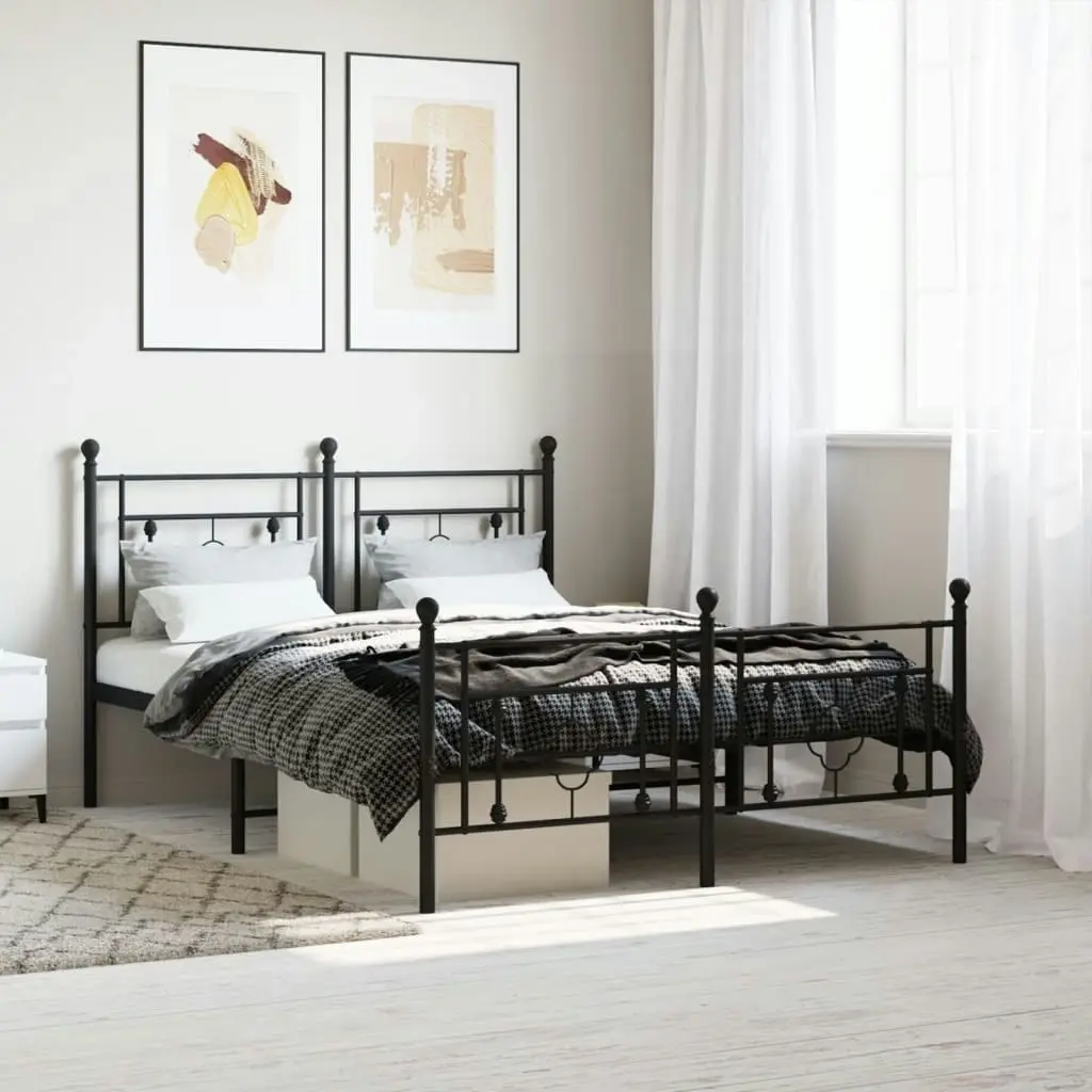 Metal Bed Frame without Mattress with Footboard Black 135x190 cm 374356