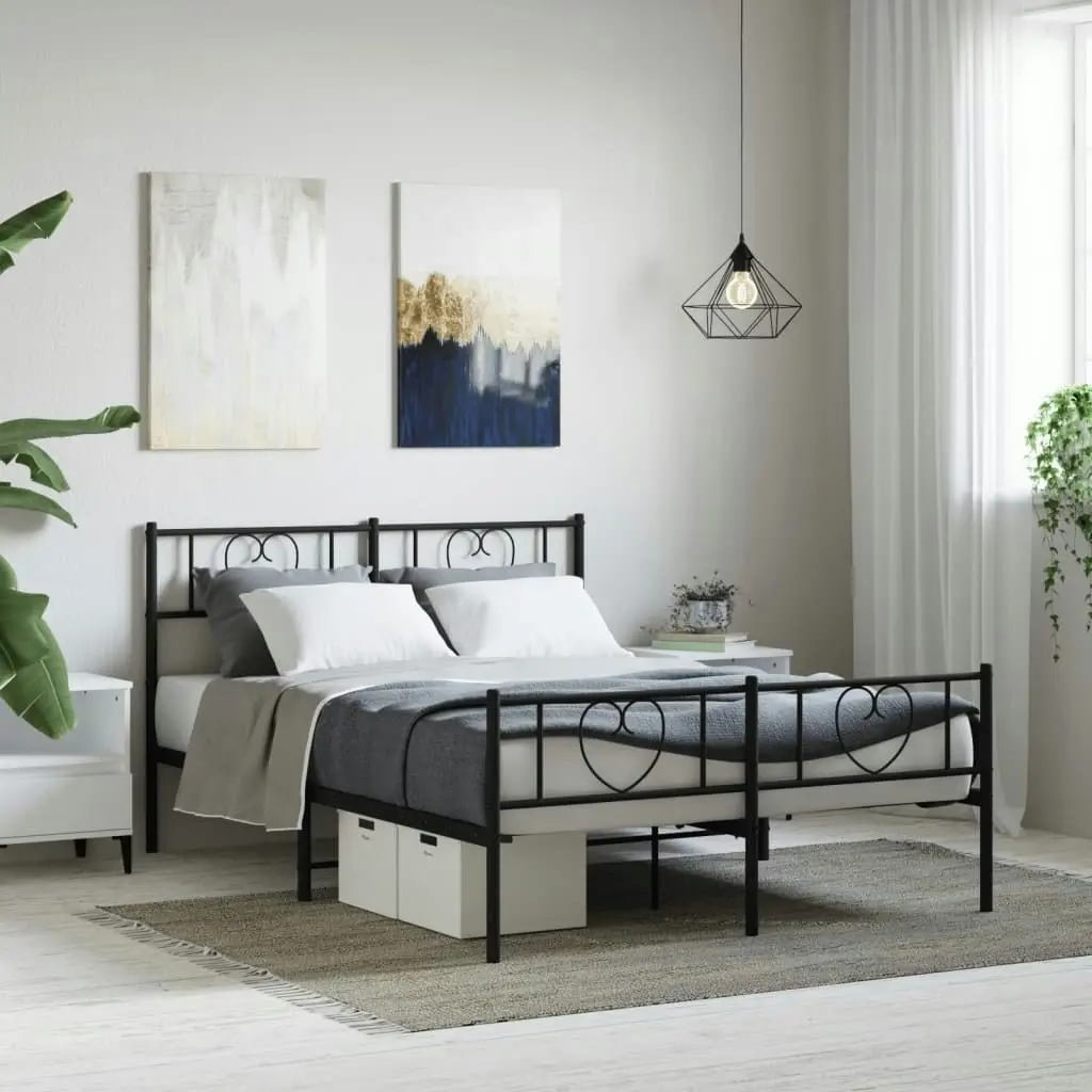 Metal Bed Frame with Headboard and Footboard Black 150x200 cm 355483