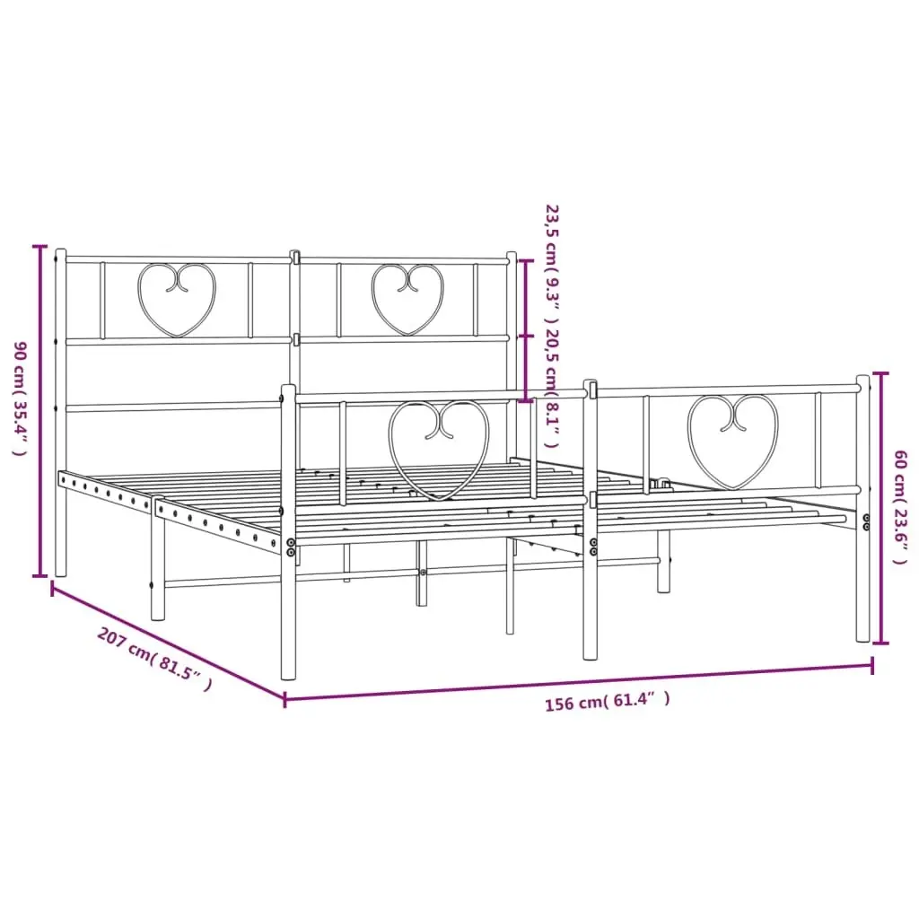 Metal Bed Frame with Headboard and Footboard Black 150x200 cm 355483