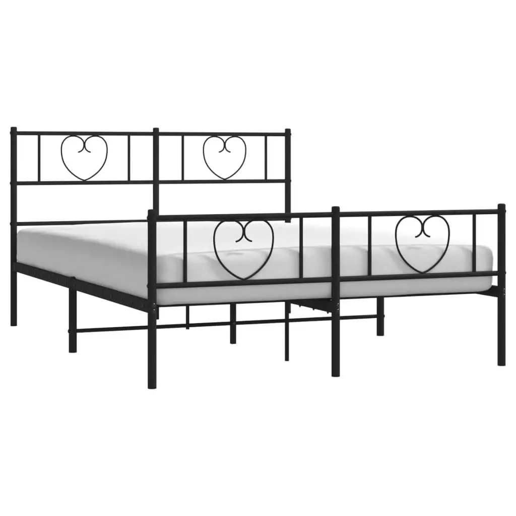 Metal Bed Frame with Headboard and Footboard Black 150x200 cm 355483