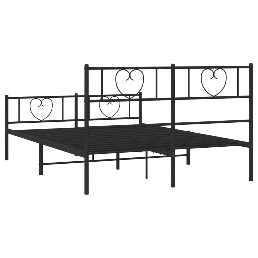 Metal Bed Frame with Headboard and Footboard Black 150x200 cm 355483