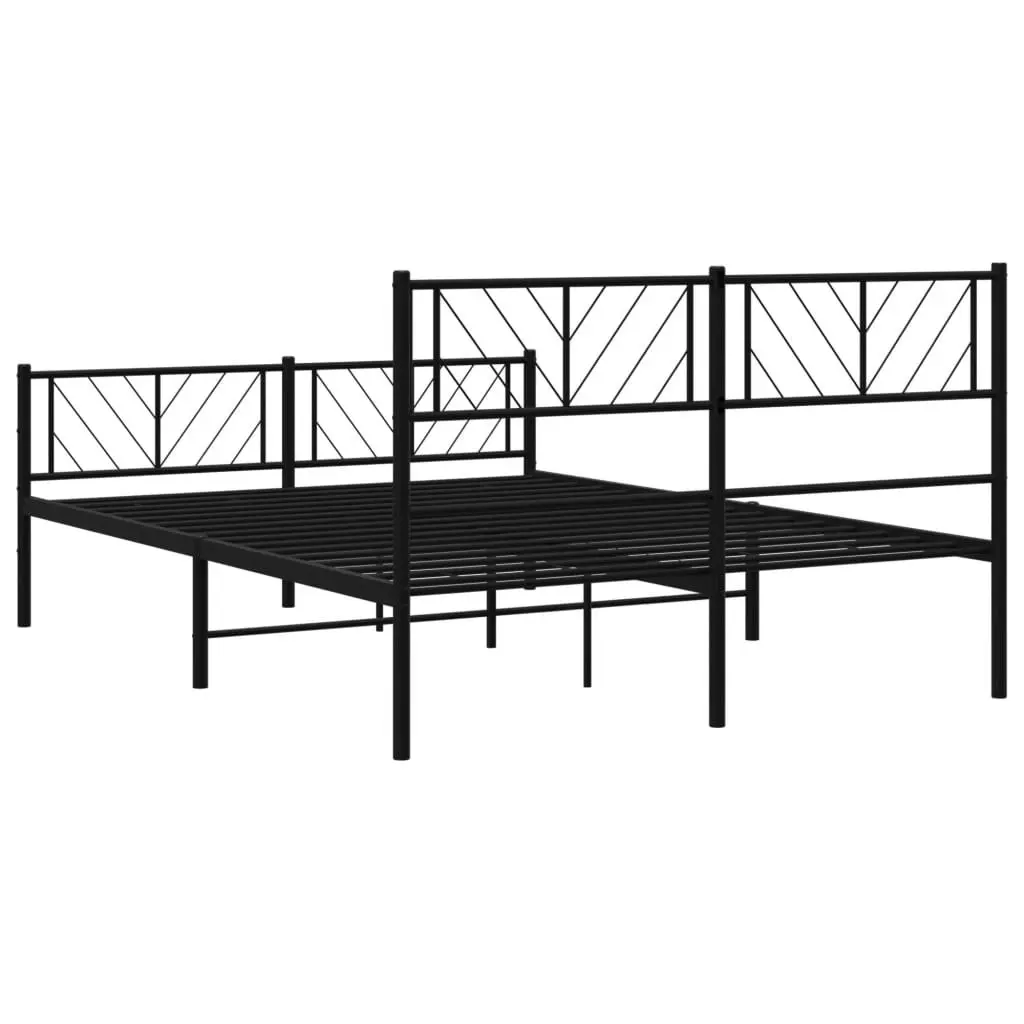 Metal Bed Frame with Headboard and Footboard Black 150x200 cm 372199