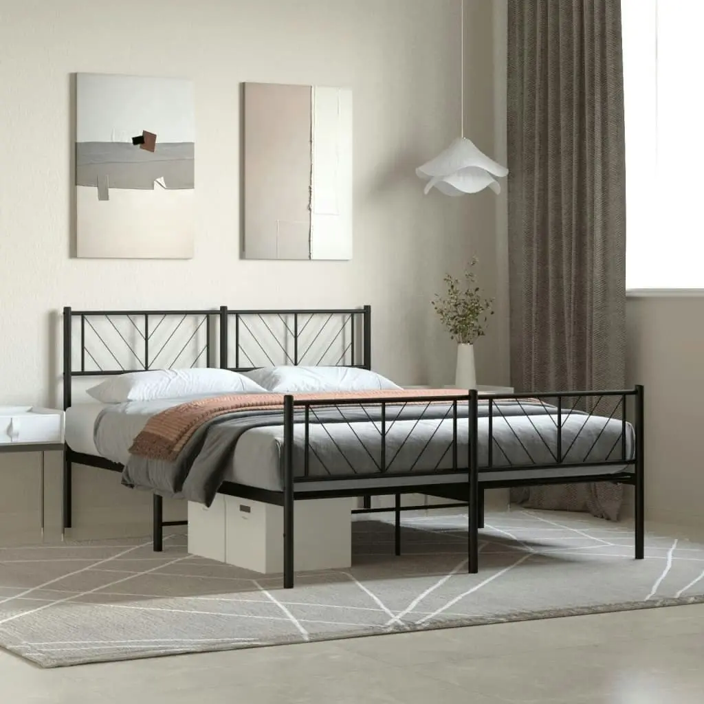 Metal Bed Frame with Headboard and Footboard Black 150x200 cm 372199