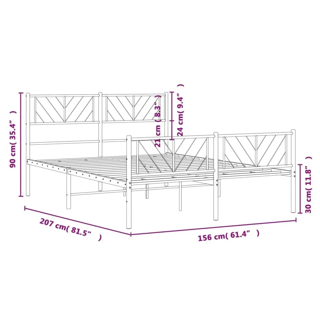 Metal Bed Frame with Headboard and Footboard Black 150x200 cm 372199