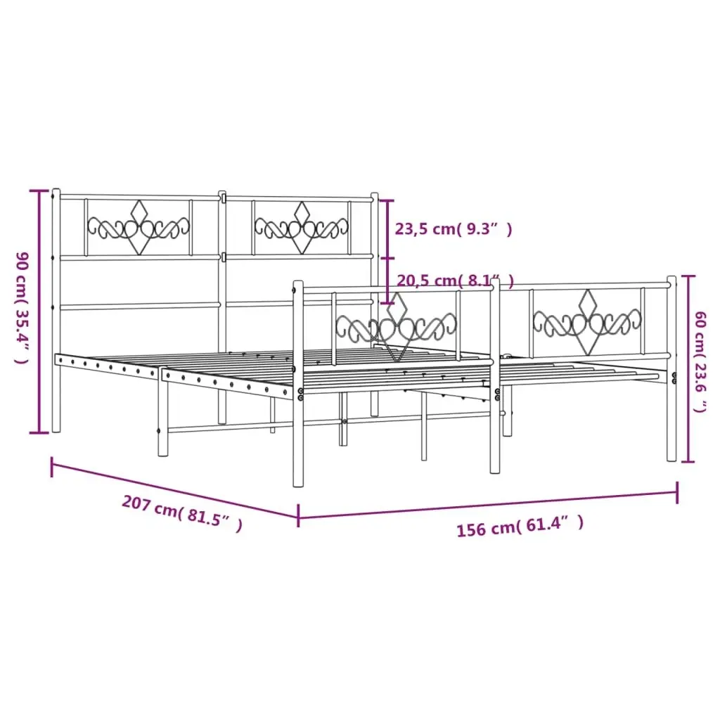 Metal Bed Frame with Headboard and Footboard Black 150x200 cm 355287